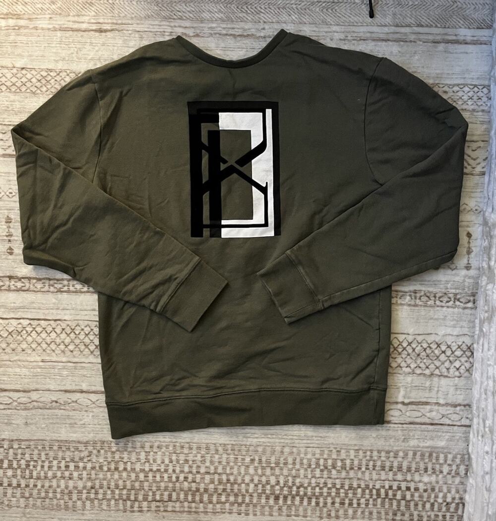 Express Men's Large Sweatshirt Khaki Green Designer Logo in Front